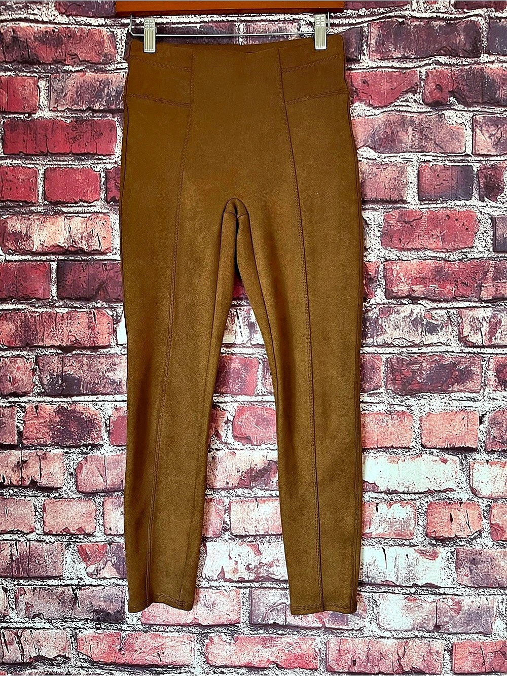 SPANX High Waisted Faux Suede Leggings Camel Brown Small Petite SP